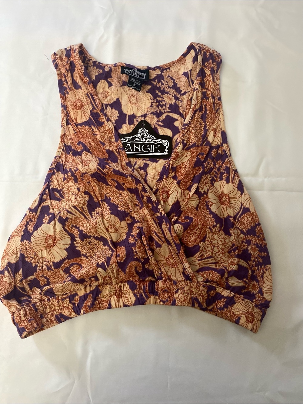 Angie Purple & Cream Floral Wrap Tank